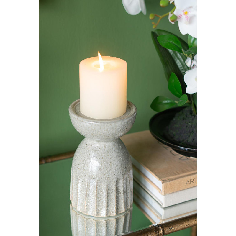 Windmere Decorative Ceramic Candle Holder with Textured Cylinder Design 4.5" x 4.5" x 7" Gold, 6.9" H x 4.3" W x 4.3" D