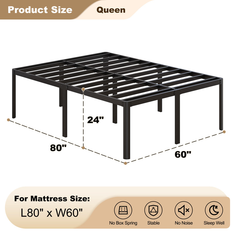 24 Inch Bed Frame with Rounded Corner Legs, Queen