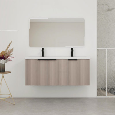 Meuble-lavabo mural 48 po avec lavabo double en résine et 3 portes à fermeture en douceur, emballage KD