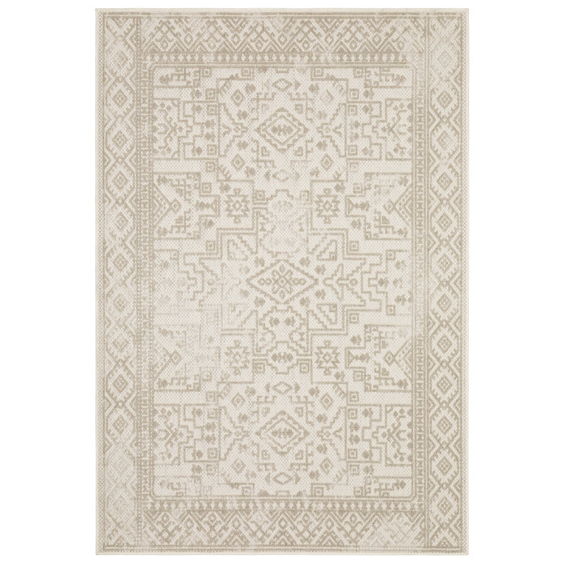 Tavraj Global Distressed Tribal Beige / Ivory Indoor/Outdoor Rug, Rectangle 7'10" x 10'