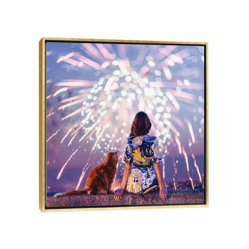 Nuit. Magie. Feux d’artifice de Hobopeeba-impression, H 26 po x l 26 po x P 1,5 po, Pas de tapis, Toile encadrée d'or