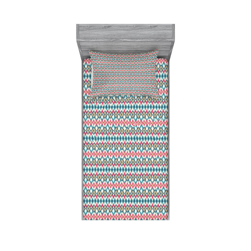 Microfiber Ikat Sheet Set, Twin Sheet Set with Fitted Sheet