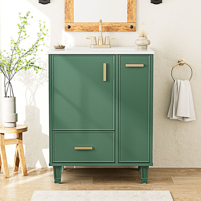 Meuble-lavabo de salle de bain avec lavabo, Vert