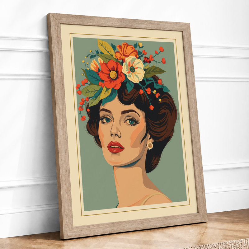Blooms & Beauty Mid-Century - Framed Print, A3 - 42.0 x 29.7 cm, Oak