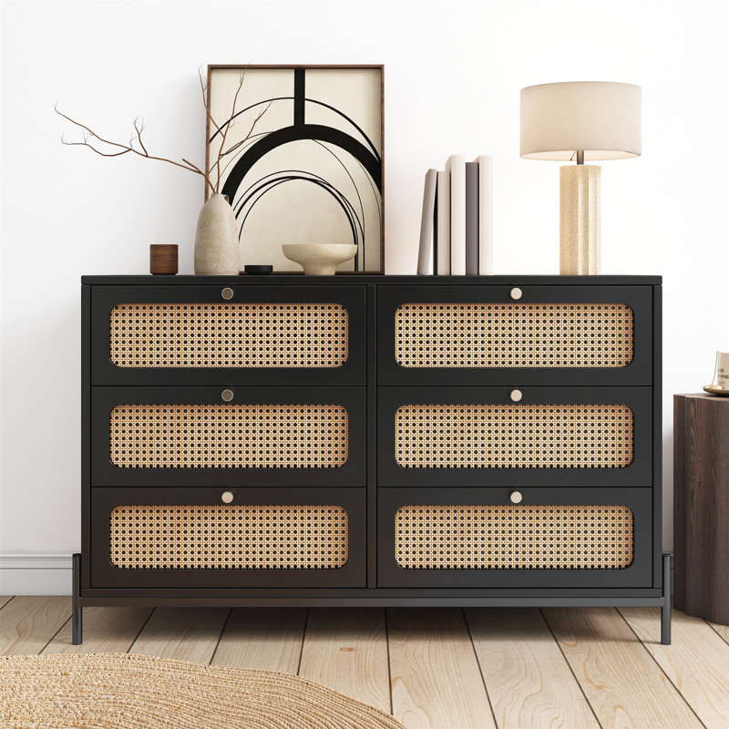 Charmante armoire en rotin avec rangement abondant pour une décoration polyvalente, Noir