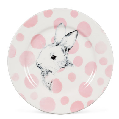 Set Of 4 Bunny With Pink Dots Plate