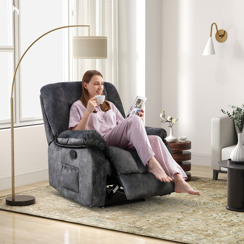 Fauteuil de massage inclinable manuel avec fonction chauffante de 35,8 po de large Lyquinn, Velours gris velours