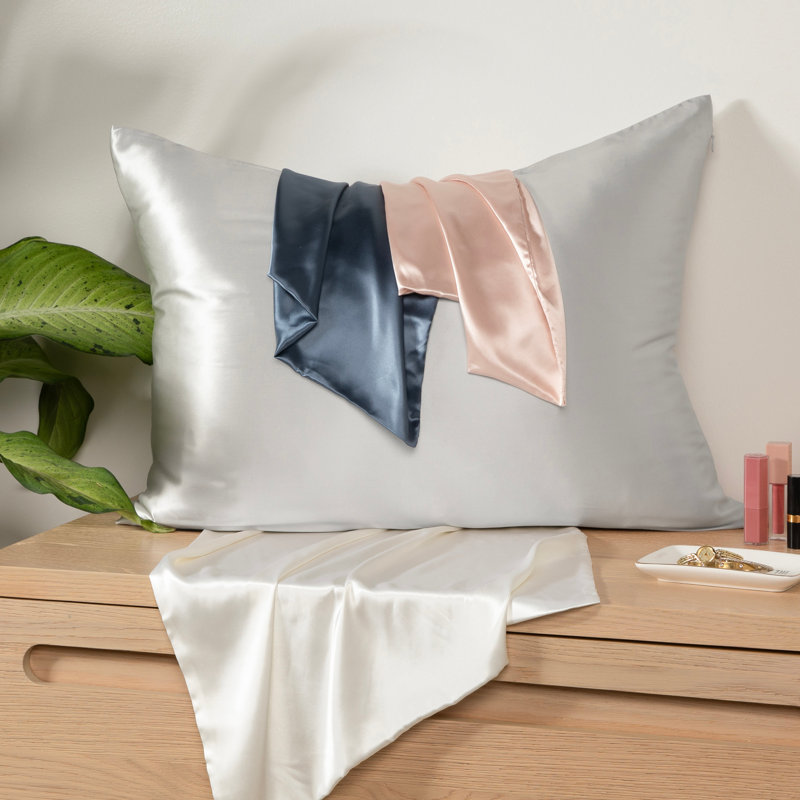 Taie d'oreiller luxueuse 100% soie de couleur mûre avec fermeture à glissière - 19 pièces, Blanc, Taie d'oreiller très grande