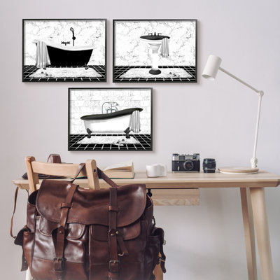 A3-221-Framed " Modern Marble Bathroom " by Conrad Knutsen 3 - Pieces