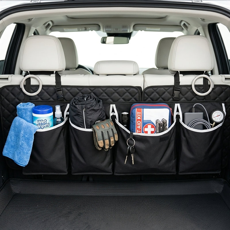 Organisateur de coffre de voiture imperméable avec 4 poches de rangement divisées