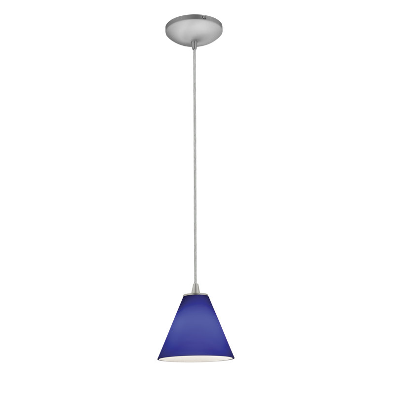Cathey 1 - Light Single Pendant, Brushed Steel, Cord, Cobalt