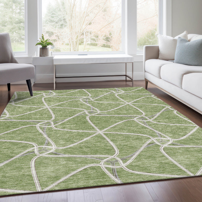 Premium Machine Washable Prisco Aloe Rug, Rectangle 3' x 5'