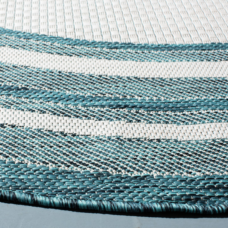 Tapis tissé à la machine Chapa, Ivory/Teal, Rond 6 pi 7 po