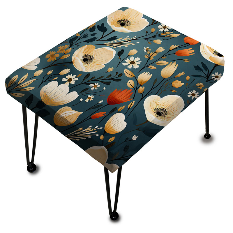 Repose-pieds rectangulaire bleu sarcelle et jaune avec fleurs Tranquil
