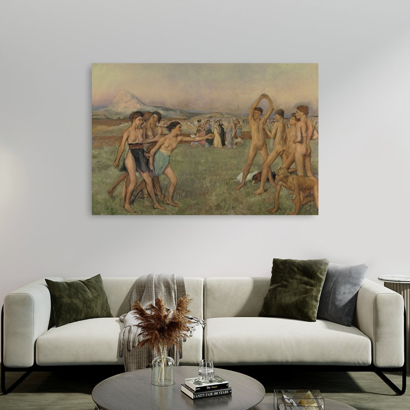 Jeunes Spartiates s'entraînant, vers 1860. Estampe d'art mural contemporaine abstraite impressionniste représentant un paysage.