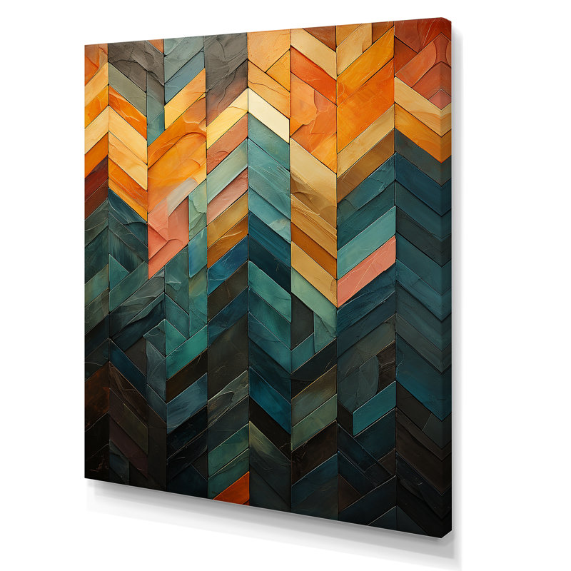 «Green and Yellow Chevron Abstraction - Abstract Tile», art mural, Toile tendue, H 32 po x l 16 po x P 1 po