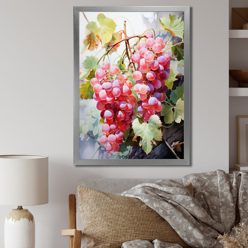 Raisins roses - Impression sur toile, H 40 po x l 30 po x P 1,5 po, Cadre photo argenté