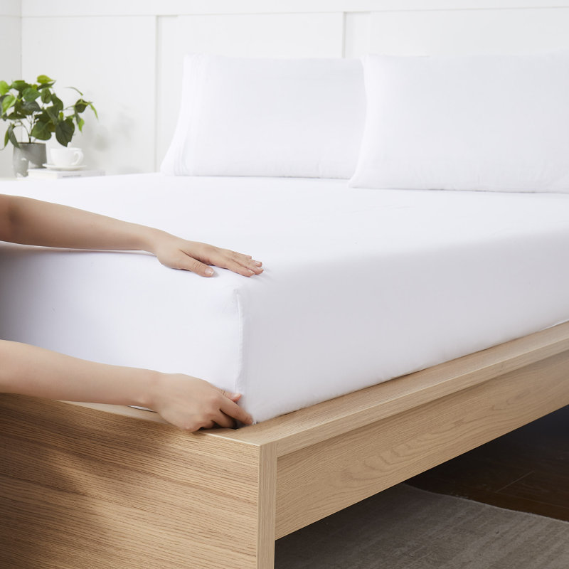 Draps de fond en microfibre brossée avec sangles en feuille intégrées, Blanc, Drap-housse de taille simple