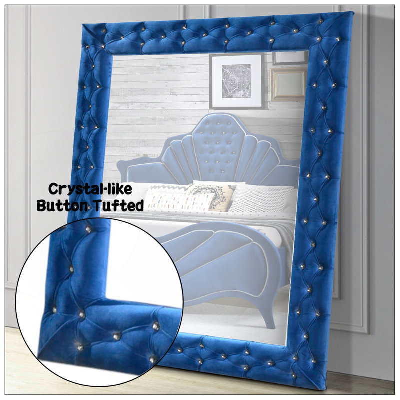 Miroir de plancher en velours bleu Dante