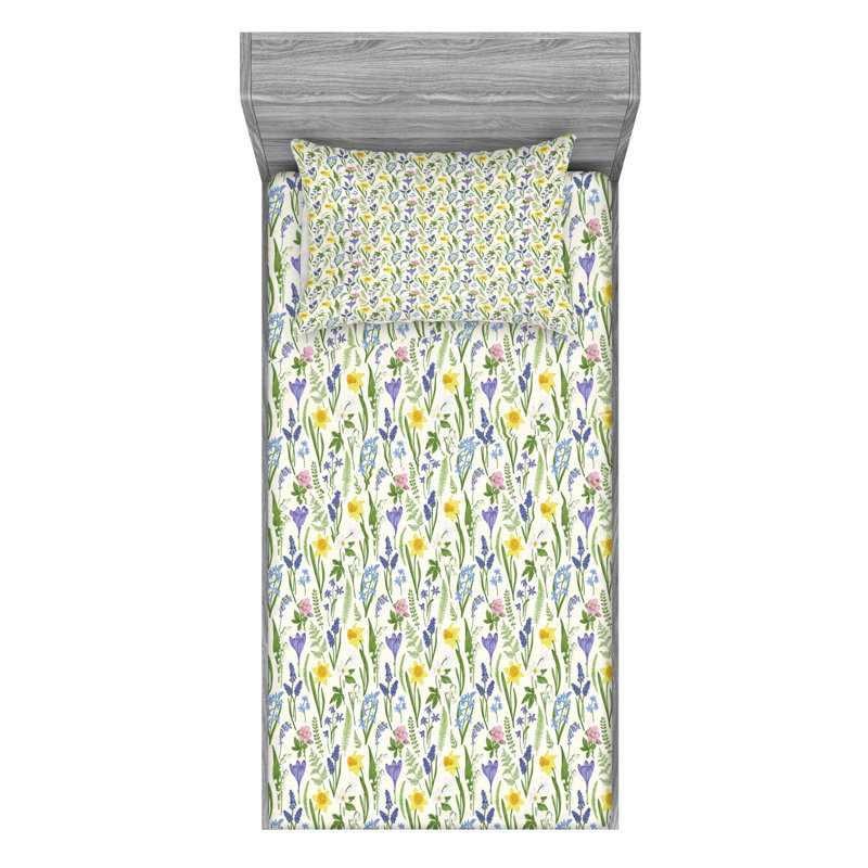 Ensemble de draps floral spring, Ensemble de draps pour lit simple avec drap-housse