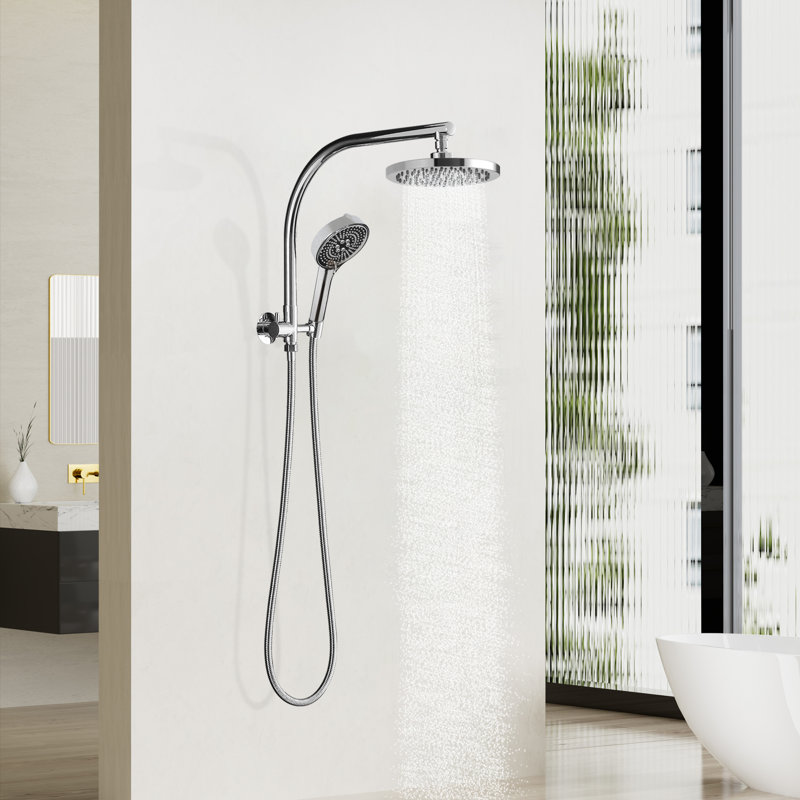 8" Rainfall Round Wall Mount Shower System with Handheld Spray