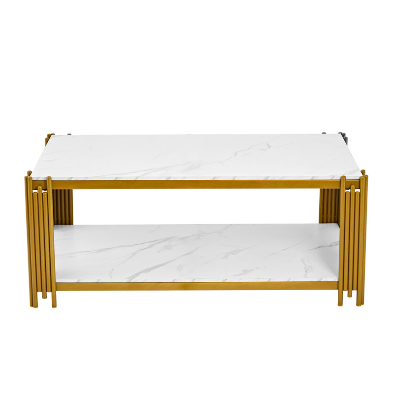 44.88" Marble Coffee Table, Modern White Faux Marble Center Table with Metal Base, Luxury Rectangular Accent Sofa Table Cocktail Tables for Living Room Apartment