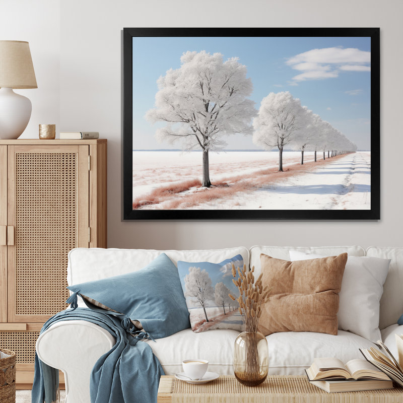 «Gray and White Winter Trees II», reproduction sur toile encadrée, H 34 po x l 44 po x P 1,5 po, Cadre photo noir