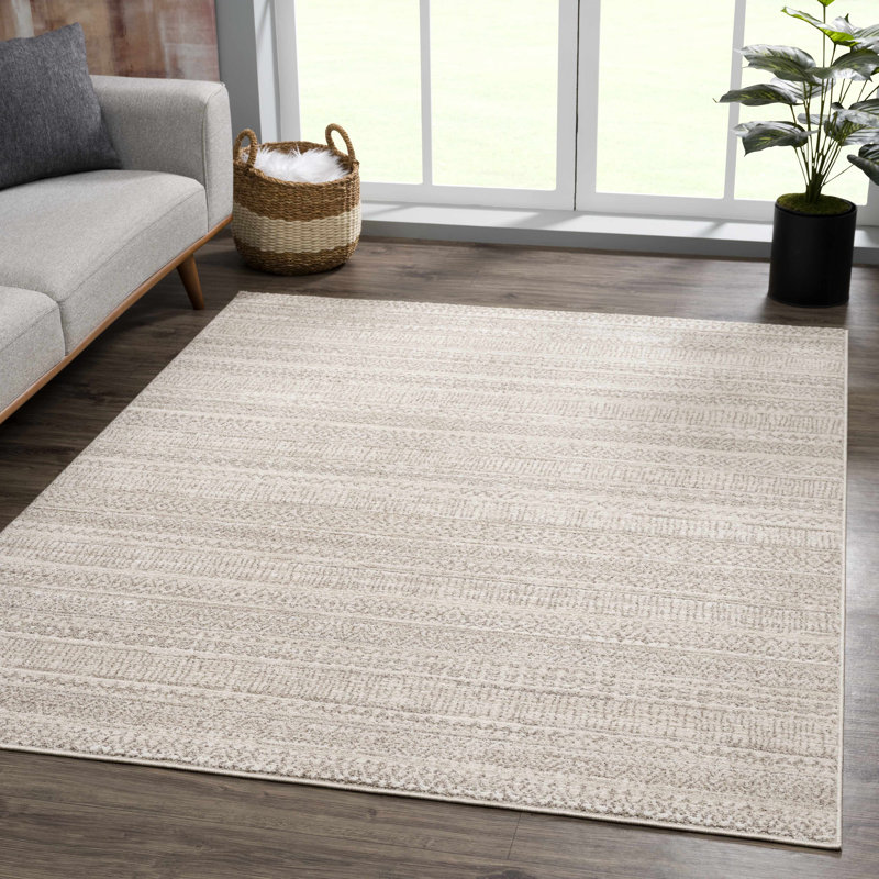 Brenia Farmhouse Moroccan Beige Area Rug, Rectangle 7'10" x 10'