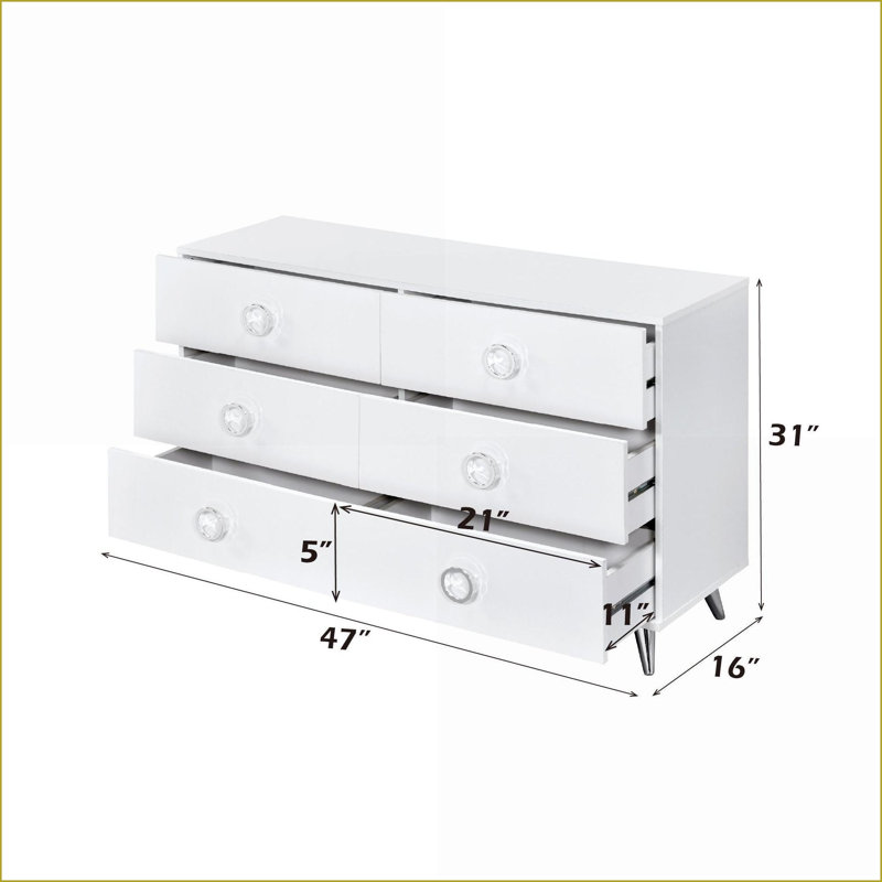 Commodes, commode blanche moderne à 6 tiroirs avec tête de lit Base | Blanc | Bois synthétique