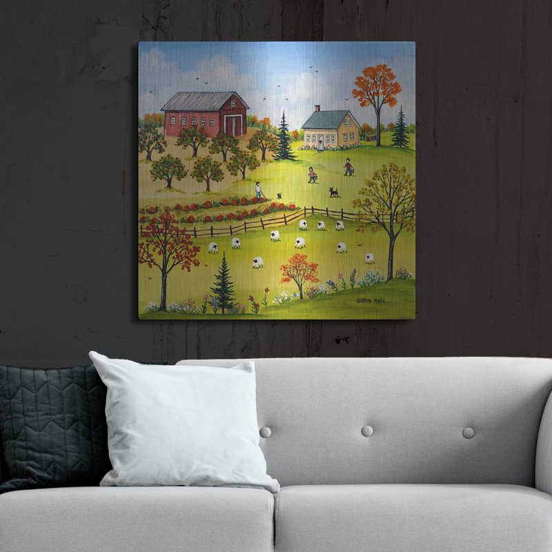«Chore Time» par Sharon Mark, art mural en métal, 36 po x 36 po