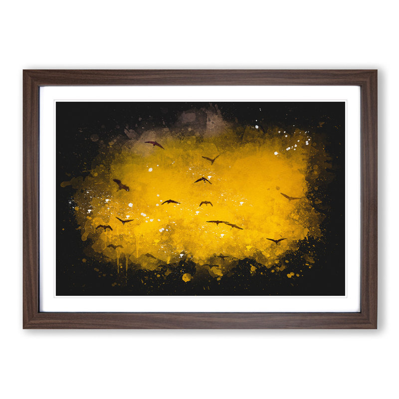 Egrets At Sunset - Single Picture Frame Print on MDF, Walnut Framed, 45cm H x 63cm W x 2cm D