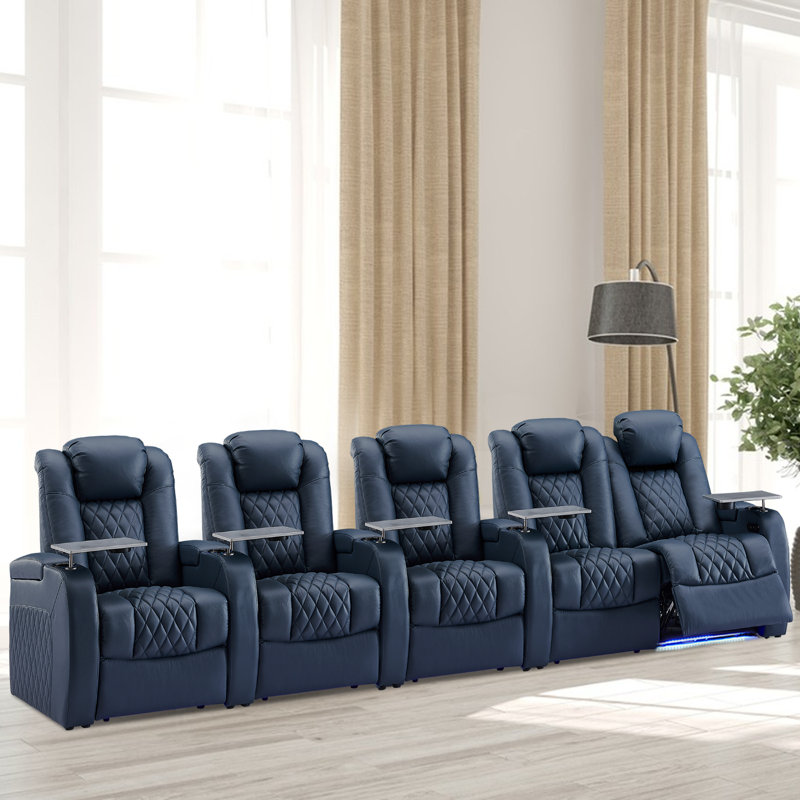 Siège de cinéma en cuir gris avec porte-gobelet, Cuir véritable bleu