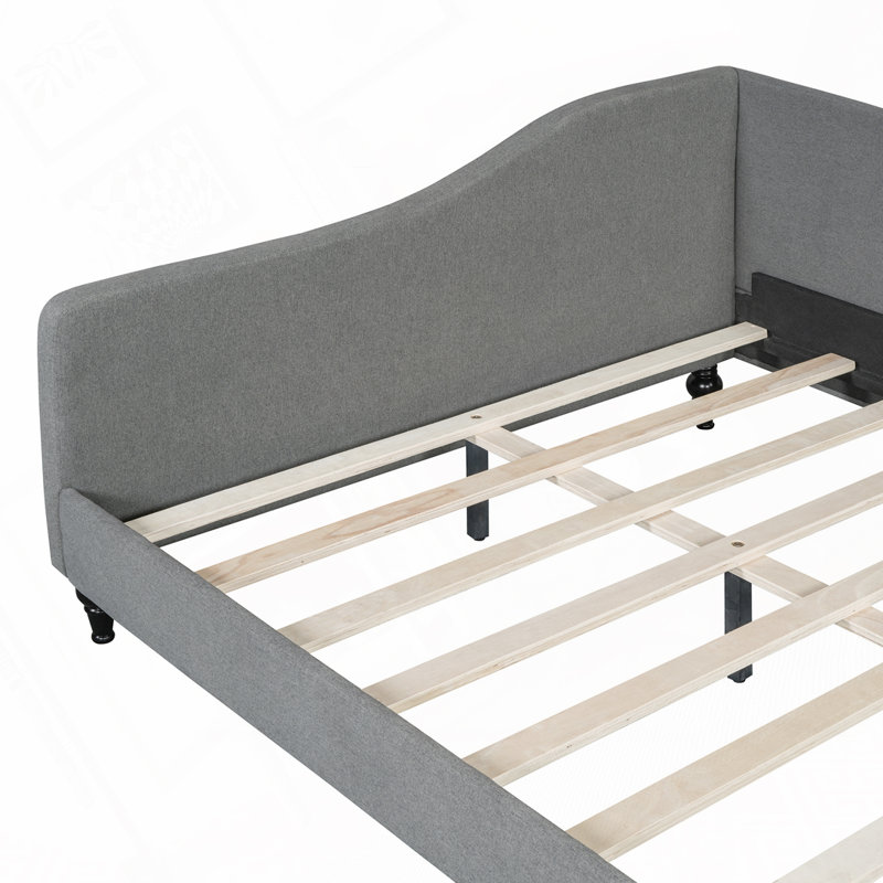 L-Shaped Linen Daybed, with Solid Wood Legs, Gray, Full/Double