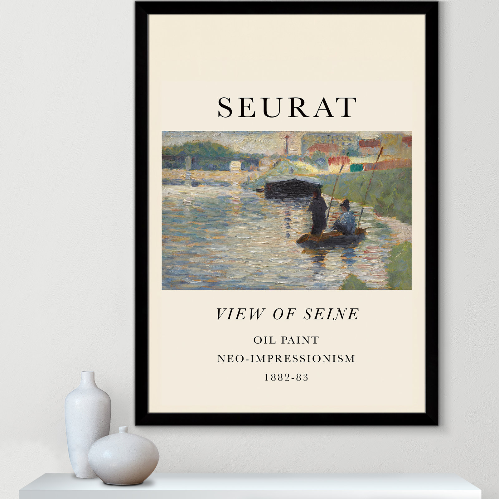 Old Masters Collection "View of Seine" Print, No, Black Single Picture Frame, 49" H x 35" W x 1.25" D
