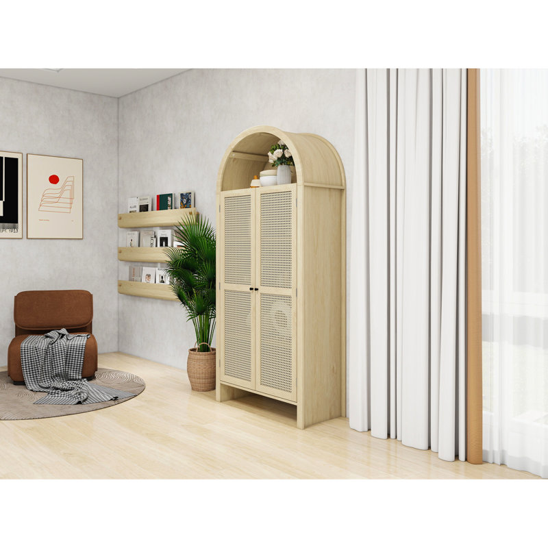 70.28" Arched Kitchen Pantry, Surface, Metal Handles, 2 Adjustable Shelves, Process, - Tipping, Scratch Storage Cabinet, Tall, Fixed & Panels, Tipping For Living Room