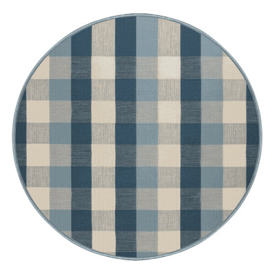 Machine Washable Checkered Blue Area Rug