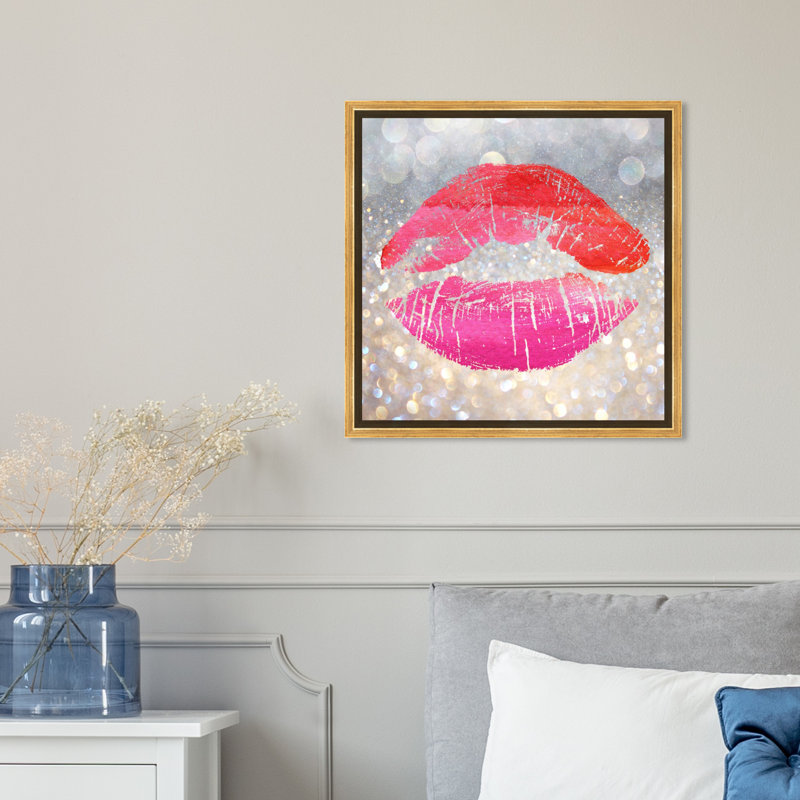 Marilyn's Kiss - Impression sur toile, Encadrement doré, H 20 po x l 20 po
