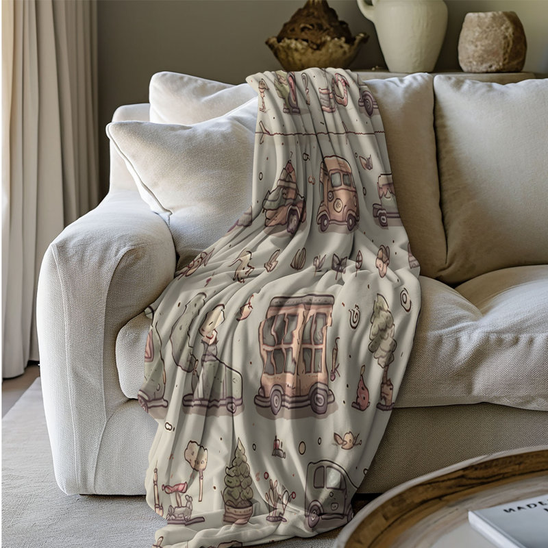 Petites voitures - Couverture sherpa de qualité supérieure 1 pièce, Lit simple