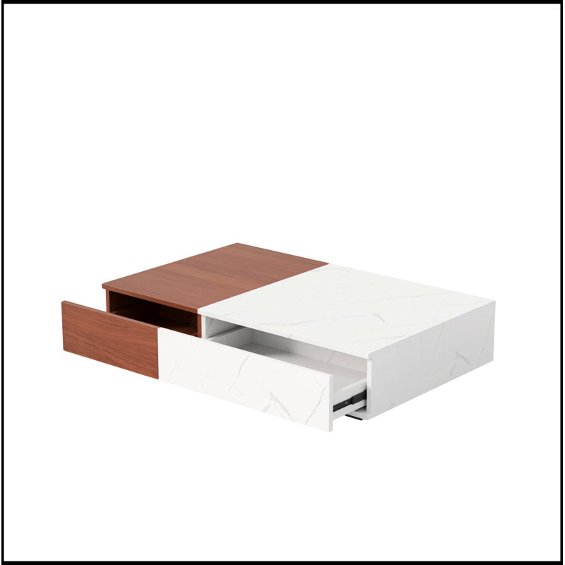 Modern Style Coffee Table With Two Storage Spaces, Walnut Brown/White