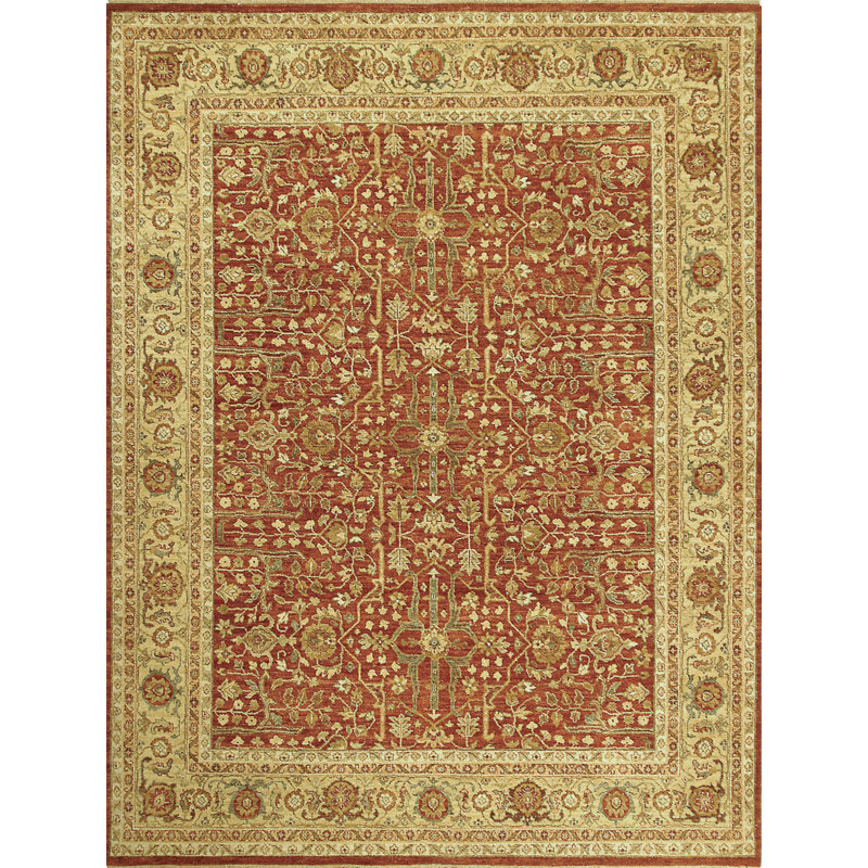 Hand Knotted Wool Oriental Area Rug in Beige/Red/Brown, Rectangle 6' x 9'