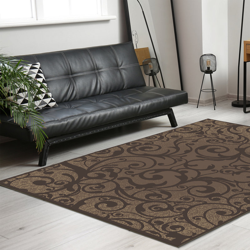 Tapis brun à motif floral Aashild, Rectangle 5 pi 3 po x 7 pi 3 po