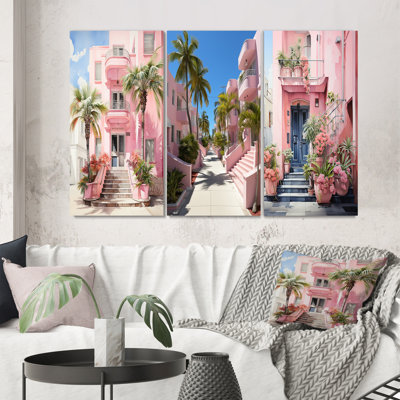 «Pink Miami Artful Facades II» - ensemble d'art mural 3 pièces Miami
