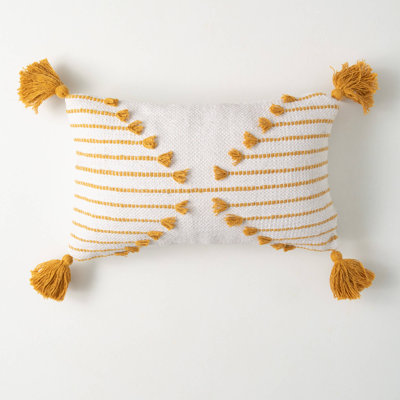 Mod Marigold Tassels Cotton Throw Pillow