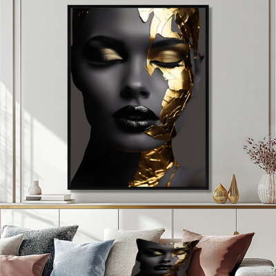 Femme noire et dorée Photo III - Art mural sur toile
