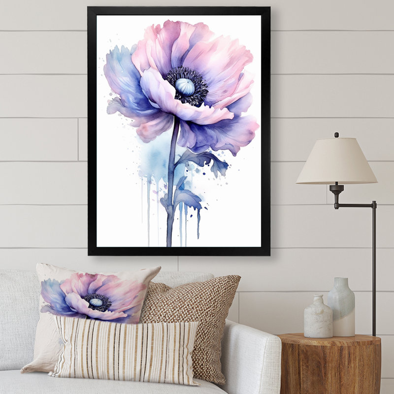Minimalisme, coquelicots mauves, beauté I, sur toile, Cadre simple noir, H 40 po x l 30 po x P 1,5 po