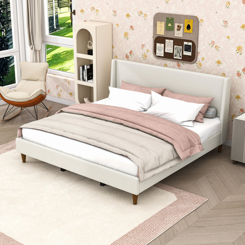 Upholstered Platform Bed with Headboard, King