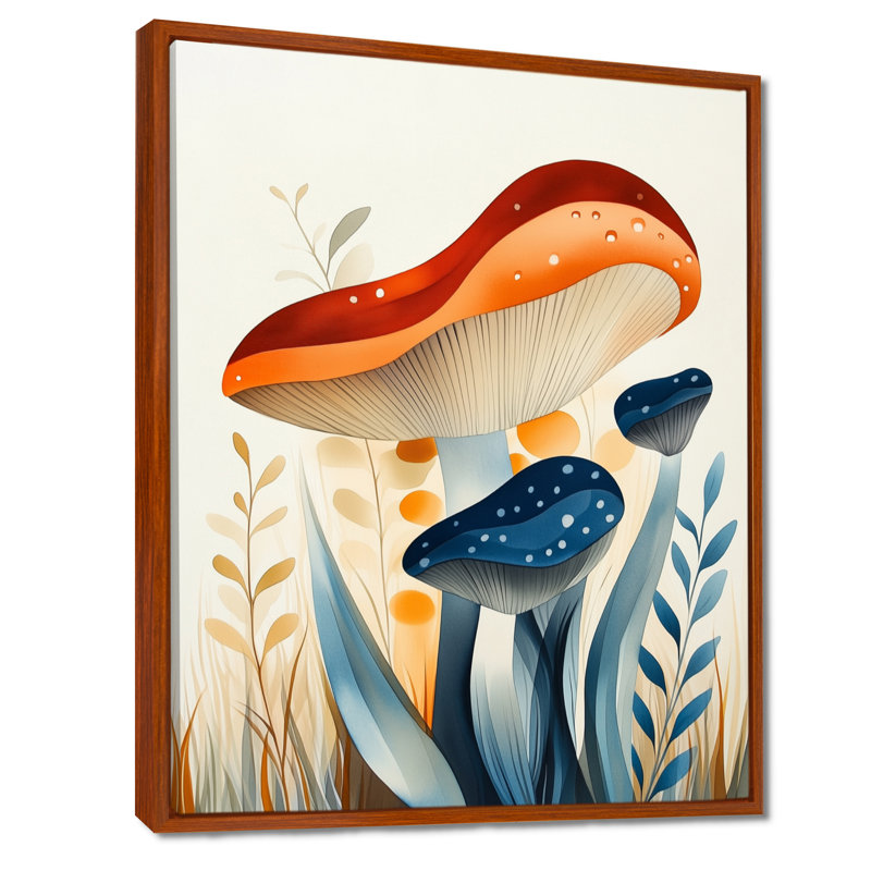 «Quiet Mushroom Study - Woodland Botanical», art mural sur toile encadré, H 40 po x l 30 po, Brown Floater Framed