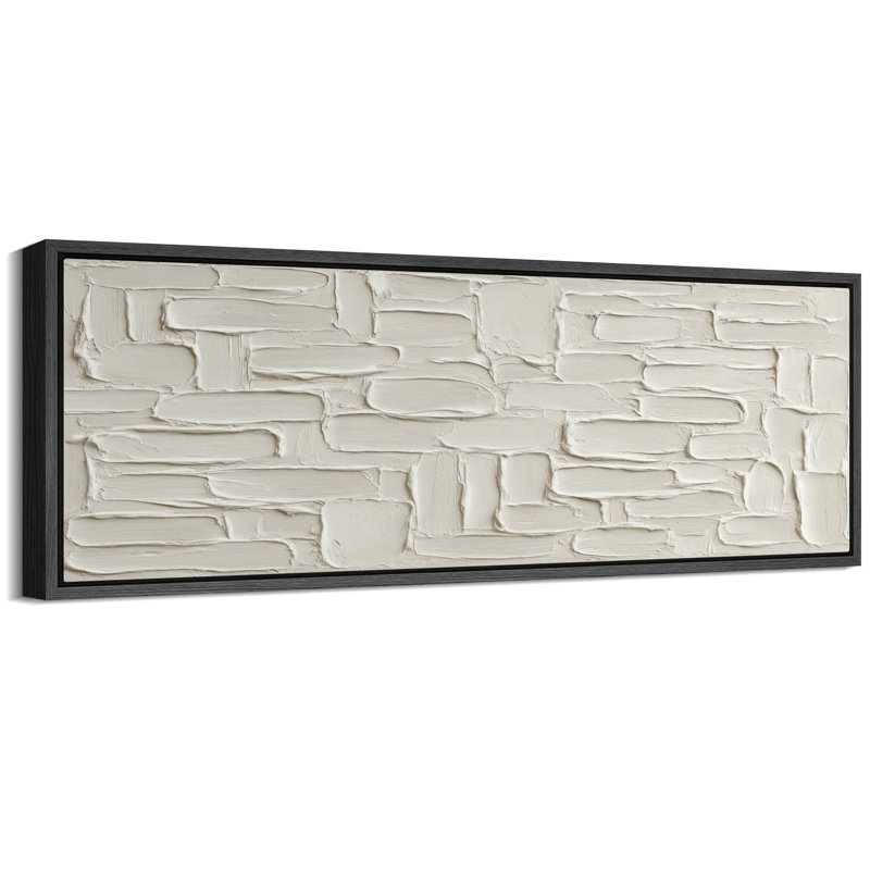 White Stone Block Pattern Wall Design Framed Canvas Master Bedroom Wall Art Work Print, 20" H x 60" W, Black