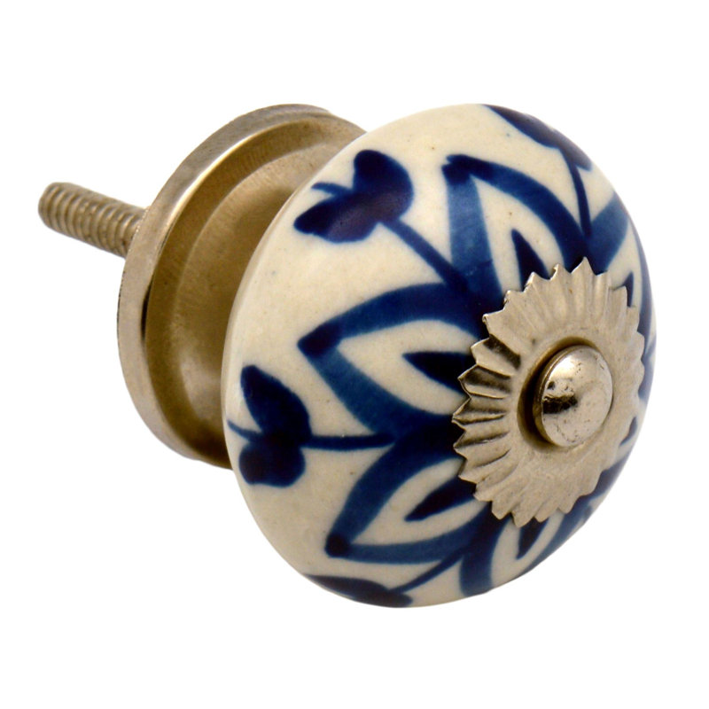 Nicola Spring - Round Ceramic Cabinet Knob - Navy Flower
