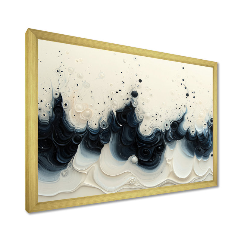 Coggeshall, vague blanche et noire, volcan rythmique IV - goutte, peinture, art mural, H 34 po x l 44 po, Doré